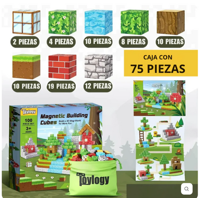 BLOQUES MANGNETICOS PREMIUM 75 PIEZAS - MINECRAFT
